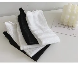 Women summer thin mid-calf socks black and white stack socks hollow lace ruffles casual wear