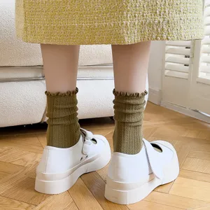 Cotton lettuce edge women socks mid tube autumn winter casual daily wear fashion style