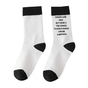 Color-block letter printed cotton mid-tube socks, stylish street style casual long socks for women.