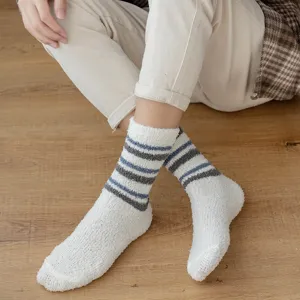 Chaussettes homme hiver polaire corail epaisses rayees maison confortables sommeil