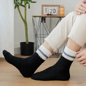 Chaussettes douillettes chaudes homme epaisses hiver maison sommeil sol rayees confort