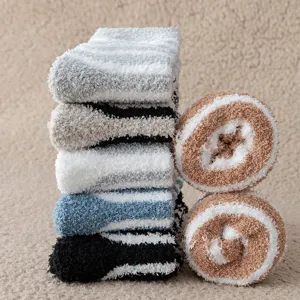 Herren Winter Dicke Gestreifte Korallenfleece Socken Warme Thermische Schlaf Bodensocken Gemütliche Innenbereich Kaltes Wetter Fußbekleidung