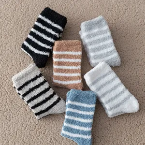 Herren Winter dicke warme gestreifte Korallenvlies Socken, weiche Plüsch Flauschige Bodensocken.