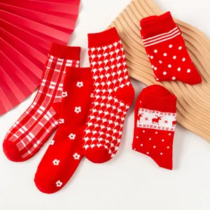 Unisex Baumwolle Wadenlange Socken Hahnentritt Hirsch Floral Punkt Plaid Festlich Rote Socken Für Winter Hochzeit Täglich