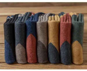 Men's winter thermal color-blocked cotton terry mid-tube socks comfortable cozy casual wear