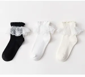 Chaussettes Lolita JK jolies volants dentelle mi-bas blanc noir coton femmes mode