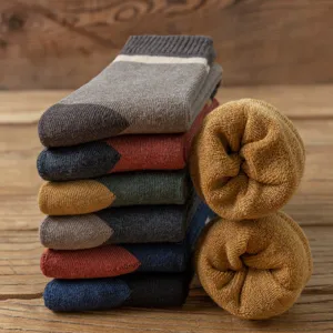Men's thick winter terry socks color block cotton warm mid tube casual sports long socks
