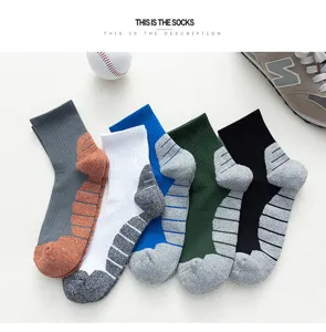 Men athletic sports crew socks thickened towel bottom breathable running basketball socks