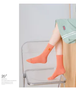 Chaussettes mi-hautes brodées d'orange mignonnes pour femmes, style coréen tendance en coton.