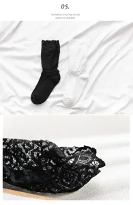 White lolita lace ruffle socks sweet cute casual hosiery soft girl style daily wear footwear