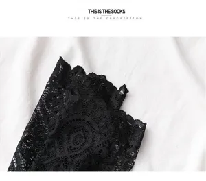 Black lace Lolita socks detail featuring delicate floral patterns and soft fabric for sweet style.