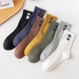 Calze Casual da Uomo in Cotone Autunno Inverno Tinta Unita Lunghe Calzini con Motivo di Ritratto Personale Traspiranti Deodorante Moda Calze Metà Polpaccio