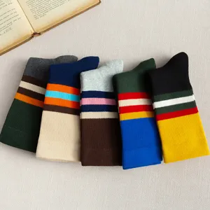 Chaussettes epaisses homme hiver en eponge rayee, chaussettes thermiques douillettes et chaudes.