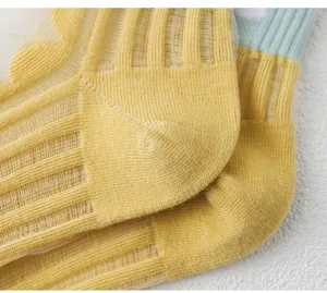 Summer sheer crystal socks for women, breathable thin vertical stripe ankle boat socks detail.
