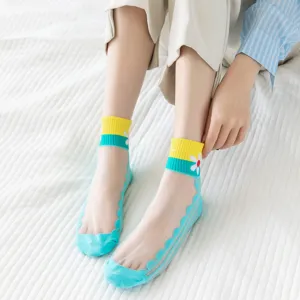 Sheer crystal socks for women, summer thin transparent ankle socks with cute sunflower pattern.