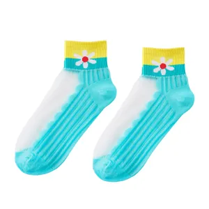 Women's cute sunflower glass silk short socks summer thin transparent crystal boat socks
