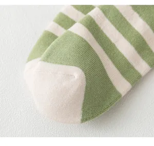 Grüne weiße gestreifte Socken Detailansicht kuschelige dicke Thermosocken Damen Nahaufnahme