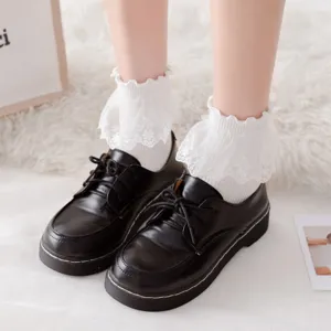 Lolita JK chaussettes blanches en dentelle à volants japonaises en coton pour femmes