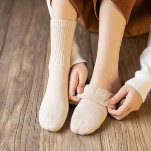 Damen Verdickte Warm Frottee Socken Einfarbig Gerippt Winter Mittlere Rohre Socken