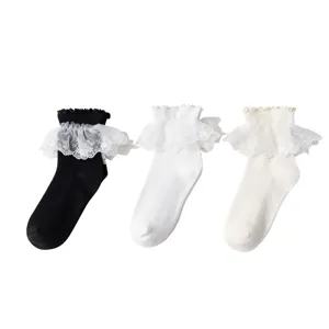 Chaussettes Lolita à volants et dentelle mignons bas en coton style japonais esthétique