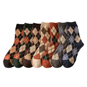 Dames vintage argyle sokken, dikke warme wollen winter sokken, voordeelset van 7 stuks.