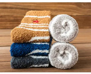 Autumn winter coral fleece socks men thick warm mid tube five pointed star embroidery floor socks