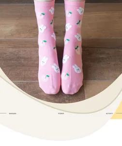 Pink cute bunny peach pattern mid-tube cotton socks detail view, sweet daily wear style.