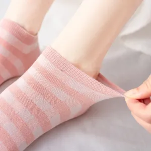 Comodi calzini corti rosa a righe da donna in cotone stile caviglia uso quotidiano