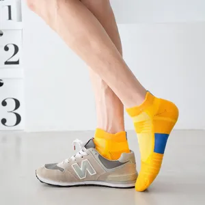 Heren ademende badstof sport hardloopsokken korte enkelsokken geel mode sportieve sokken