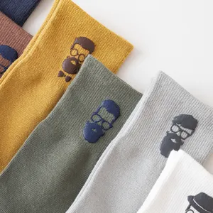 Calze lunghe uomo in cotone tinta unita stampa uomo barba hipster stile tubo medio