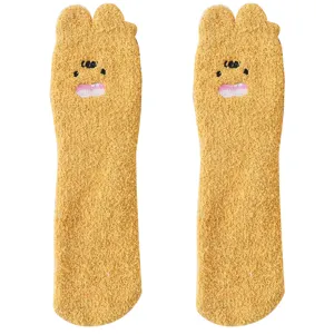 Cute fuzzy winter socks for women, thick coral fleece cute cartoon monster floor socks, warm home.
