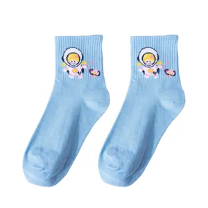 Light blue cute cartoon astronaut mid tube socks sweet Japanese style casual cotton socks