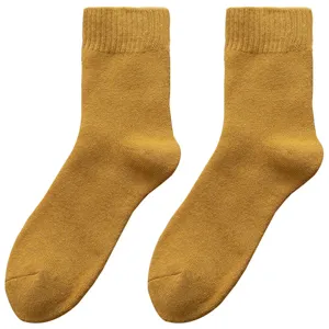 Herren dicke Baumwoll-Schlingensocken in Senfgelb, warme Winter-Wadenwärmer Socken.