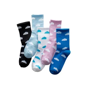 Cute cloud pattern cotton mid-calf socks in various colors for women and men daily wear