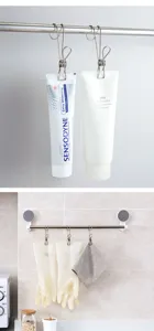 Stainless steel clip hooks for hanging bathroom multi-functional home storage organizer.