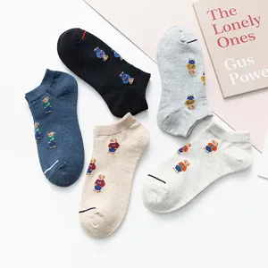 Unisex Casual Cotton Blend Boat Socks Cartoon Bear Pattern British Style Low Cut Short Socks For Men Women Sports Daily Wear