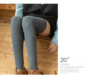 Japanese vintage grey over-the-knee knit socks, thick ribbed warm long winter stockings.