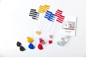 Transparente lange Socken für Damen, atmungsaktive dünne Strümpfe mit bunten Streifen und Zehen.
