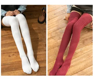 Japanese women's over-the-knee chunky knit socks, vintage wool long tube socks for autumn.