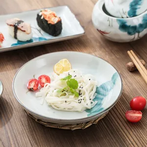 Vaisselle en Céramique Peinte à la Main Feuille de Lotus et Poisson Rouge Porcelaine Sous Glaçure Bol à Soupe Bol de Riz Assiette Service de Table