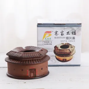 Posacenere in ceramica Hakka Tulou con confezione, decorazione da scrivania di architettura.