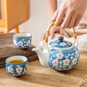 Handpainted Ceramic Tea Set Teapot And Teacups Blue And White Porcelain Tea Set For Home Office Kitchen Teaware Gift