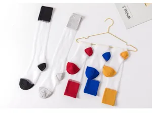 Transparente lange Socken für Damen, dünne Strümpfe mit bunten Absätzen, atmungsaktiv.