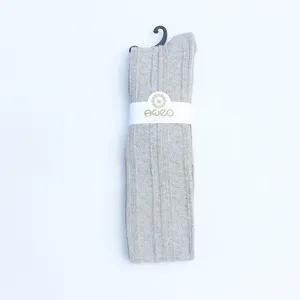 Japanese style women grey knit over-the-knee socks vintage thick wool long winter stockings