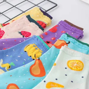 Calzini da donna in cotone con simpatici motivi di frutta e volant alla moda casual.