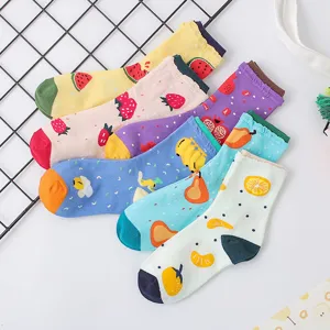 Calzini donna metà tubo frutta cartone animato cotone bordo volant stile dolce carino
