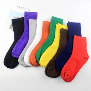 Damen Japanischer Stil Bonbonfarben Gerippte Wadenhohe Socken Baumwolle Atmungsaktiv Einfarbig Lässige Socken Für Damen