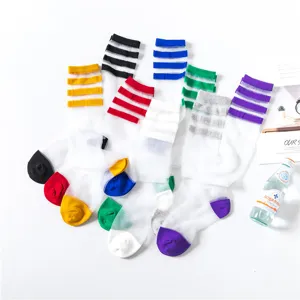 Transparente dünne Wadenstrümpfe für Damen Sommer bunte Streifen Glasseide Socken Mode