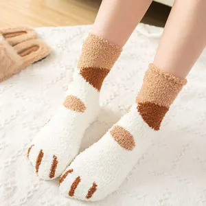 Süße Katzenpfote Plüschsocken für Damen, gemütliche Winter Korallenfleece Mid-Tube Haussocken.
