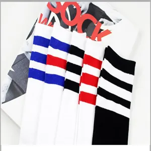 Striped cotton women socks sports casual knee high long socks multi color set pack